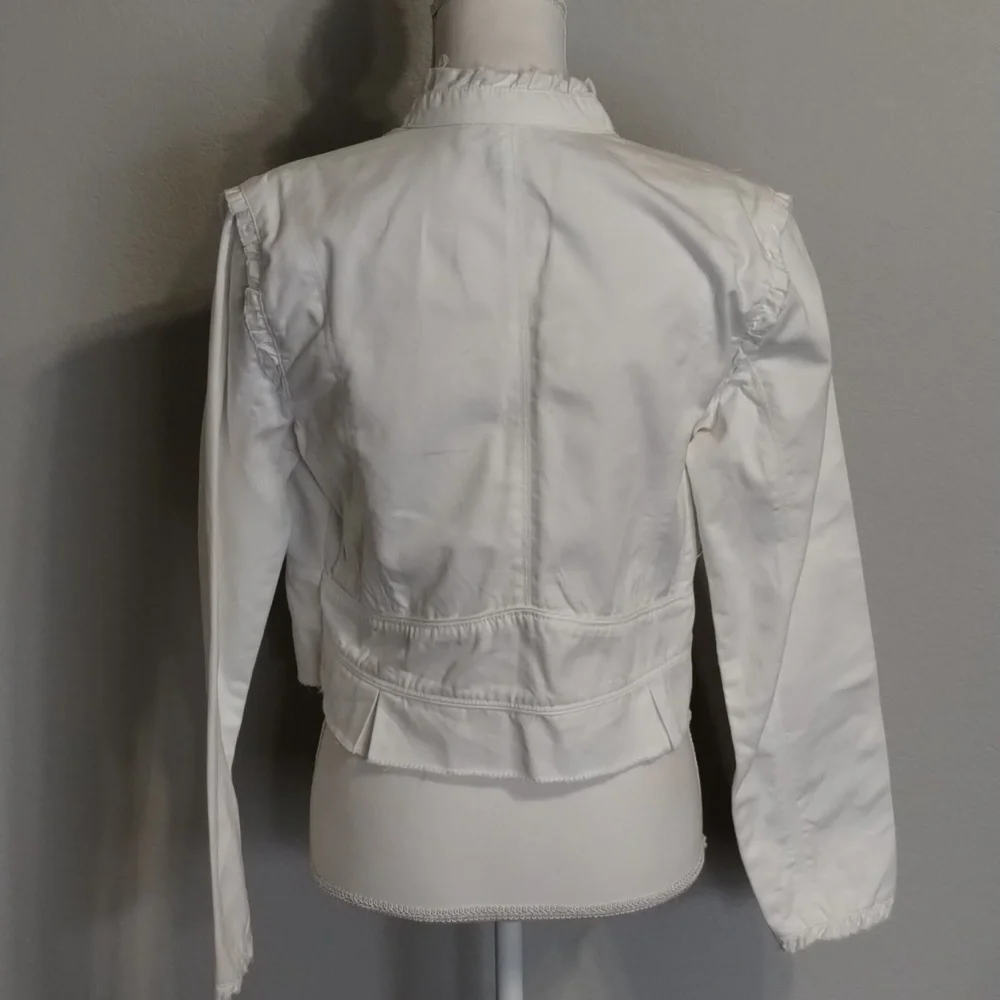 bcih White Jean Jacket Size Large Raw Edges Cropped - Picture 6 of 10